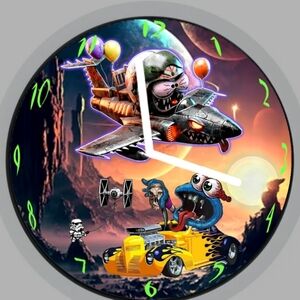 Cooky Monster Fink And Pilot Fink Space-Themed Wall Clock Cartoon Art